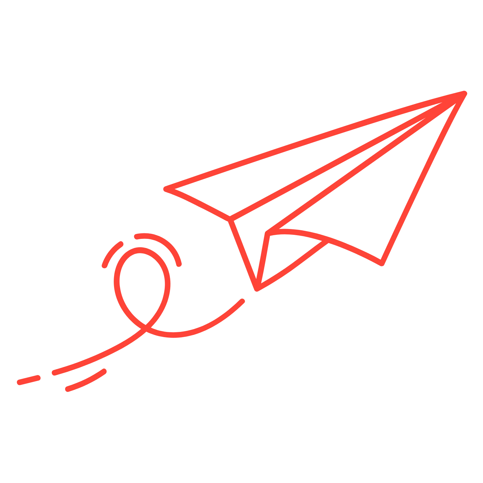 Icône d'un avion en papier rouge, symbolisant l'efficacité et la rapidité des services de domiciliation d'entreprise